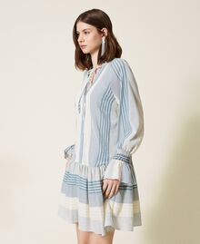 Robe courte en gaze rayée Gaze Rayure Blanc « Neige »/Bleu « Infini » Femme 221TT2332-04