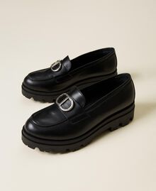 Leather loafers with logo and strap Black Child 222GCJ04C-01