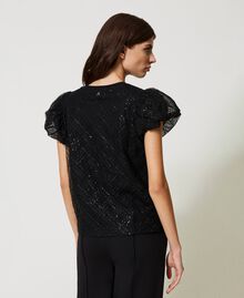 T-shirt doubled with embroidered tulle Black Woman 231AP2102-04