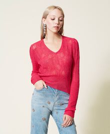 Fitted jumper with knitwork "Bright Rose” Pink Woman 222AP3550-02
