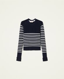Ribbed striped jumper Two-tone "Dress" Blue / Snow Woman 222TP3011-0S