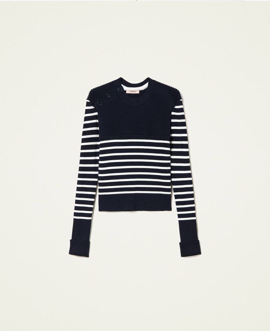 Ribbed striped jumper Two-tone "Dress" Blue / Snow Woman 222TP3011-0S