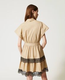 Short poplin dress with two-tone lace Beige / Black Embroidery Woman 231TT2123-04