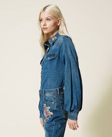 Chemise en jean avec patchs brodés Bleu "Denim Moyen" Femme 221AT234D-03
