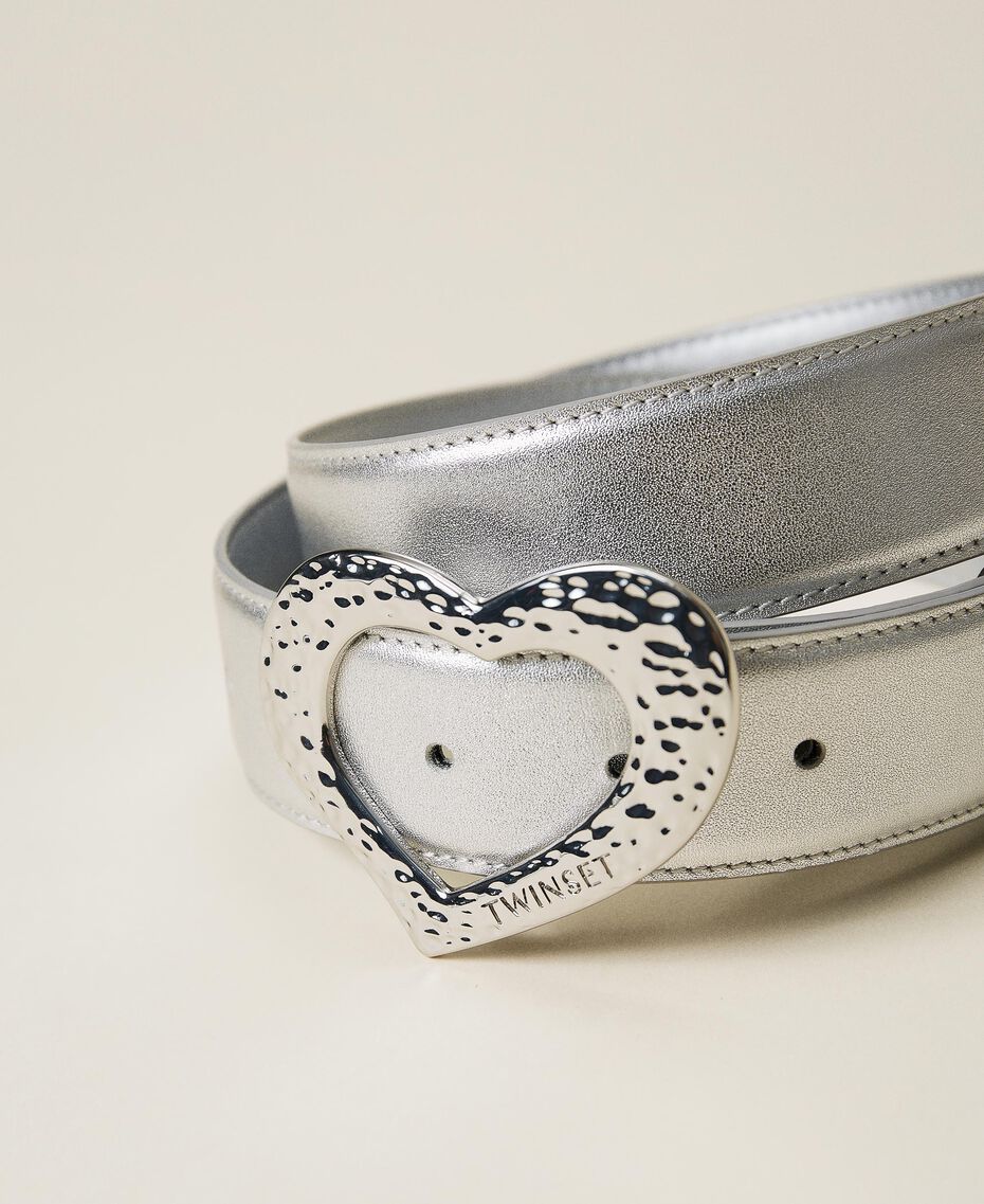 Leather belt with heart shaped buckle Black Woman 222TA4069-02