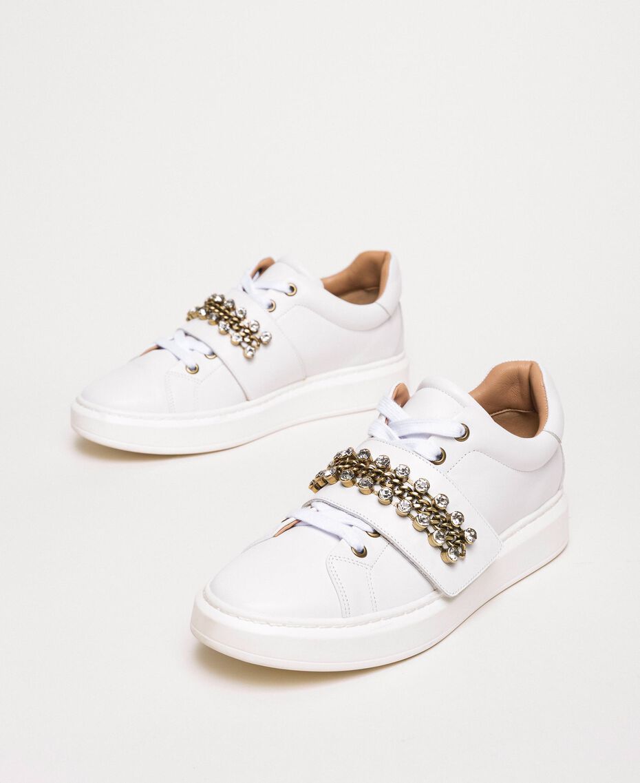 Leather trainers with bezels White Woman 201TCP094-02