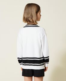 Cardigan and top with stripes Bicolour Off White / Black Child 222GJ307A-05