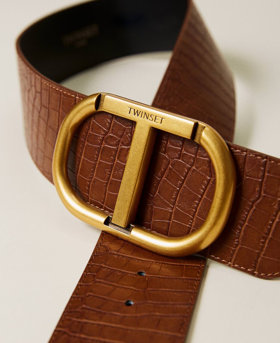 Belt with maxi Oval T logo "Argan Oil" Brown Crocodile Print Woman 222TO504G-02