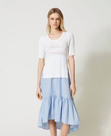 Robe en maille et popeline avec logo Blanc « Neige »/Rayé Bleu Femme 231TP3053-01