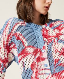 Printed mesh jumper-cardigan “Infinity” Light Blue /”Snow” White Hibiscus Print Woman 221TT3201-04