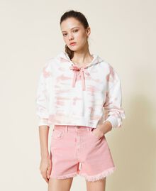Sweat-shirt boxy avec capuche Perle Rose Femme 221AT2120-02