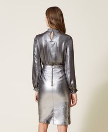 Laminated chiffon blouse with ruffles "Foil" Silver Woman 222TT2276-04