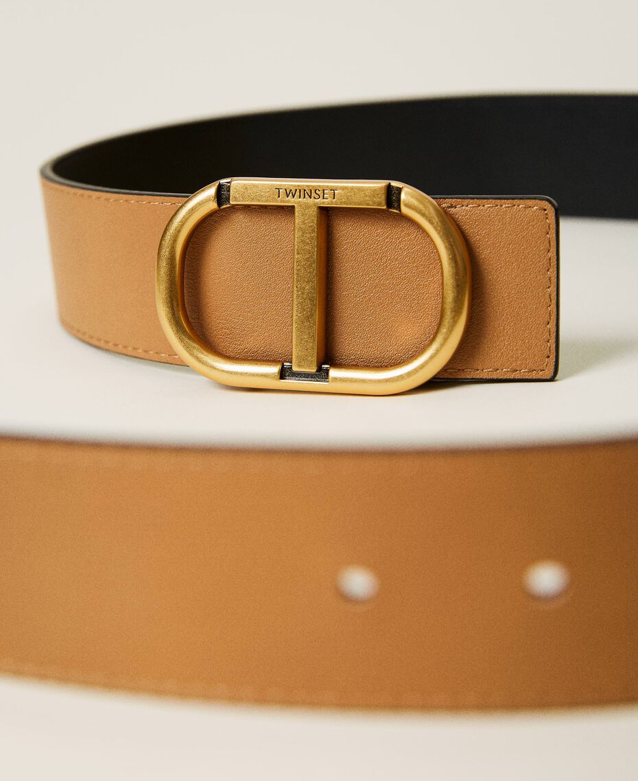 Reversible leather belt with logo Black / Leather Woman 999TA4322-03