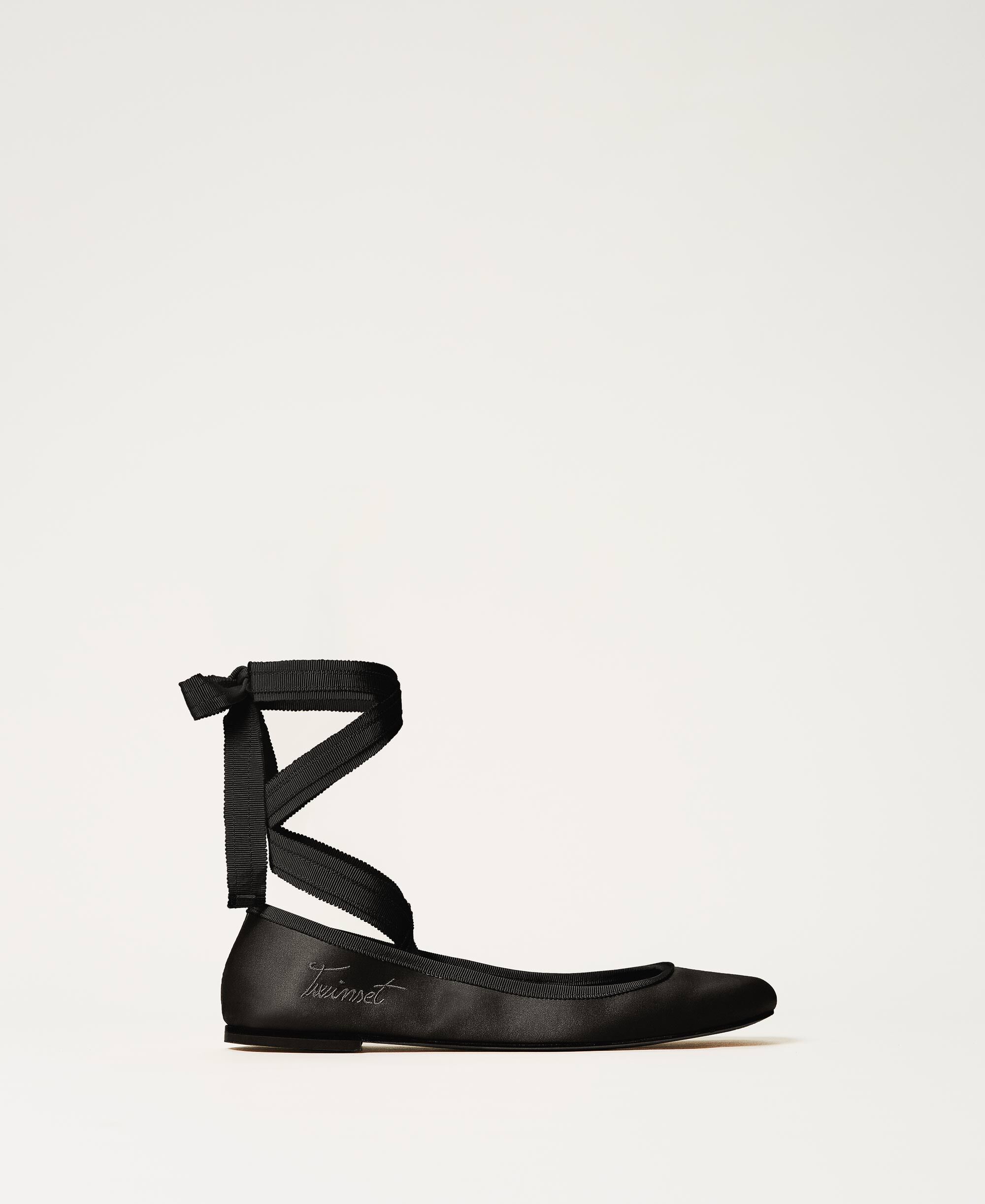 Satin ballerina shoes Woman, Black | TWINSET Milano