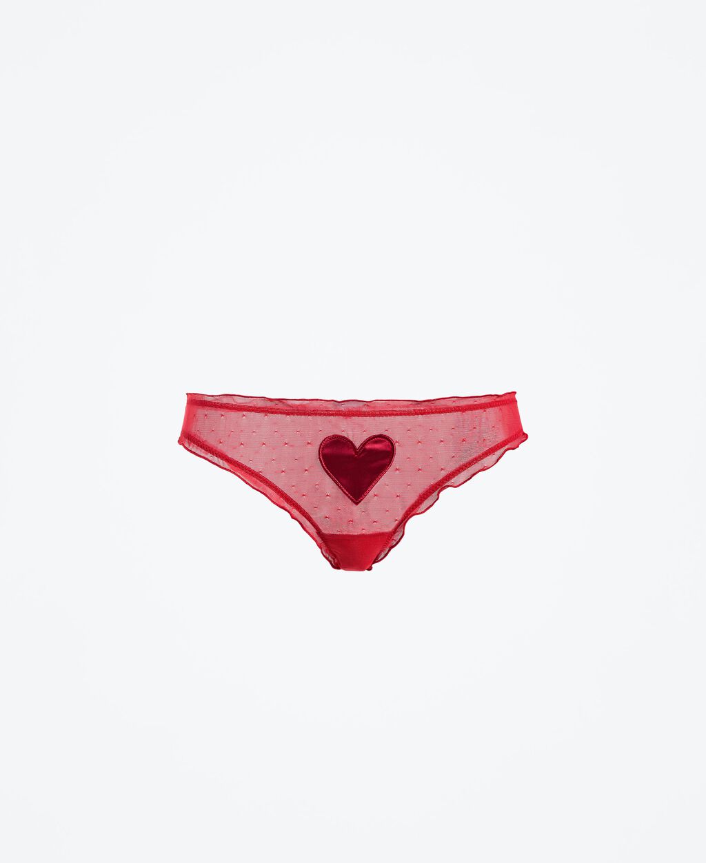 Tulle plumetis briefs with satin heart Woman, Red | TWINSET Milano