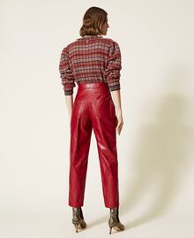 Pantalon cropped en tissu enduit Framboise Foncé Femme 212TT2051-04