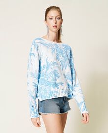 Pull avec imprimé floral toile de Jouy Imprimé Fleur Sanderson Blanc « Neige »/Bleu Femme 221TP3261-02
