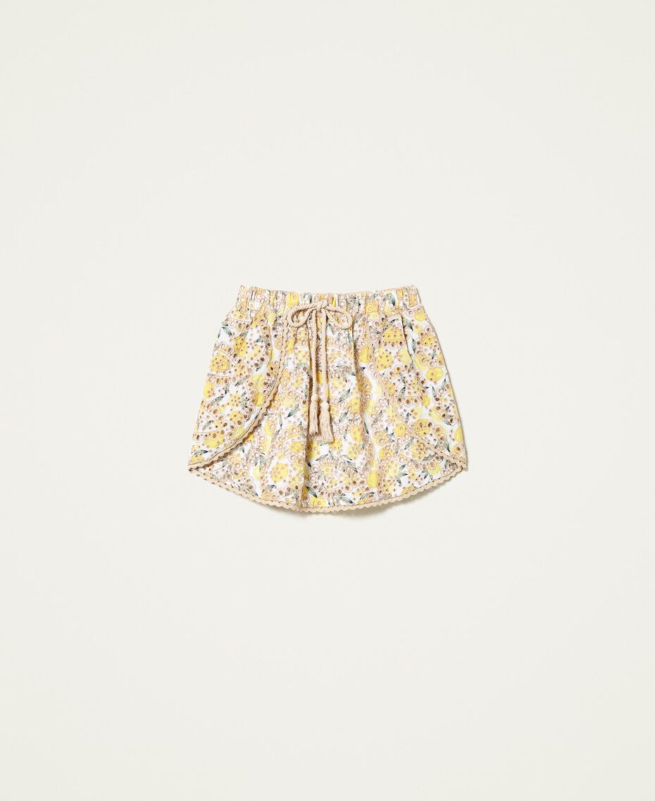 Mini-jupe imprimée avec broderie anglaise Imprimé Broderie anglaise Citrons Femme 221LM2NBB-0S
