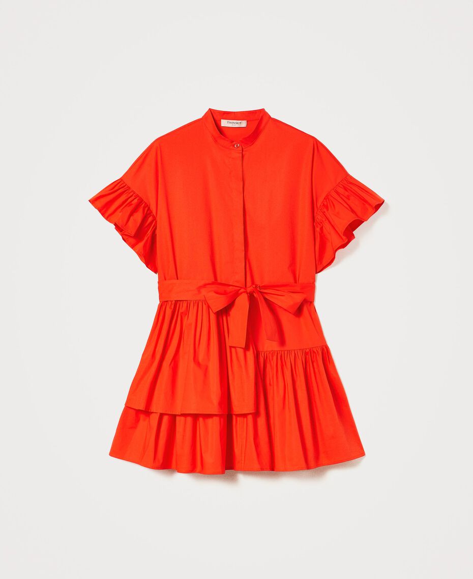 Poplin dress with flounces "Coral" Red Woman 211TT2459-0S