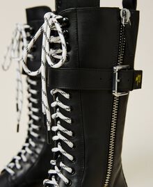 MYFO high top leather combat boots Black Unisex 999AQP152-03