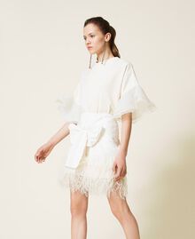 Taffeta miniskirt with feathers White Gardenia Woman 221AT2092-03