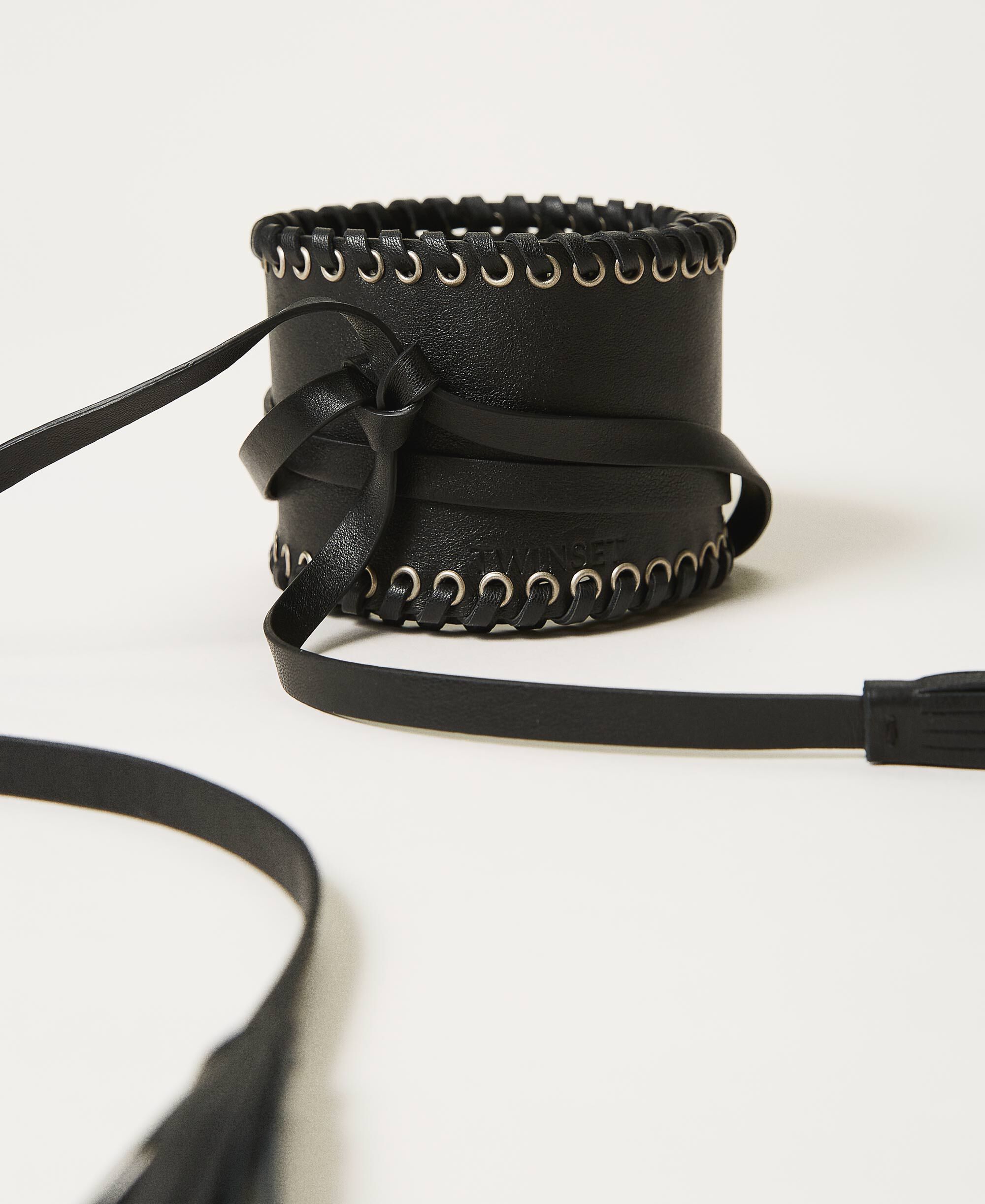 Leather sash belt with eyelets Woman, Black | TWINSET Milano