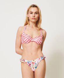 Striped underwire bikini top “Ivory” White / “Cherry Pink” Woman 211LMMJ55-04