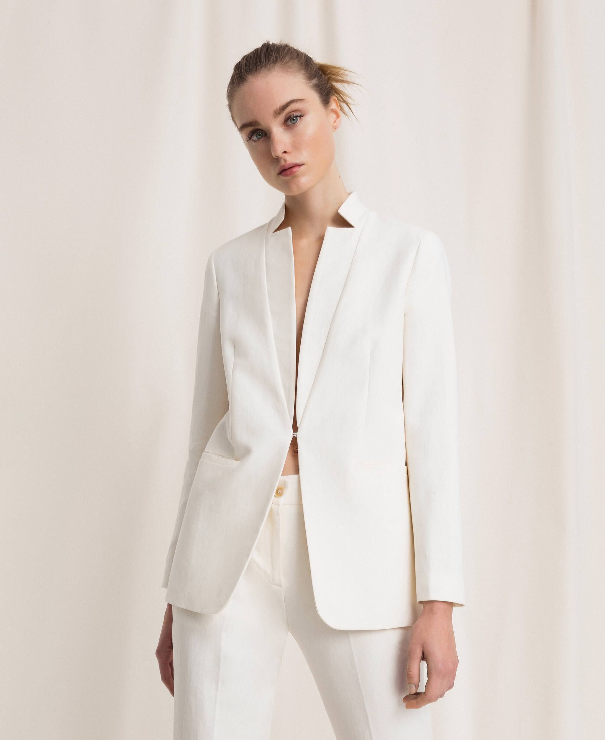 Linen blend blazer Woman, White | TWINSET Milano