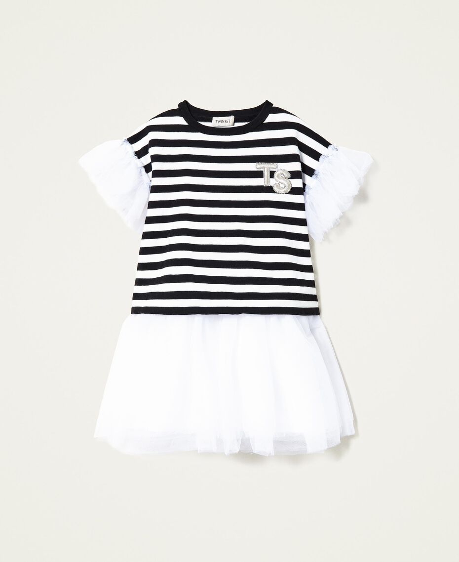 Dress with tulle and striped jumper set Off White Stripe Two-tone Black / Off White Child 221GJ3182-0S