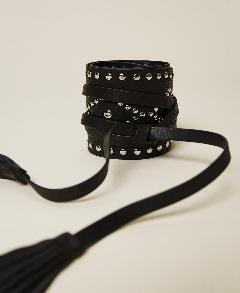 Leather sash belt with studs Black Woman 222TA406L-02