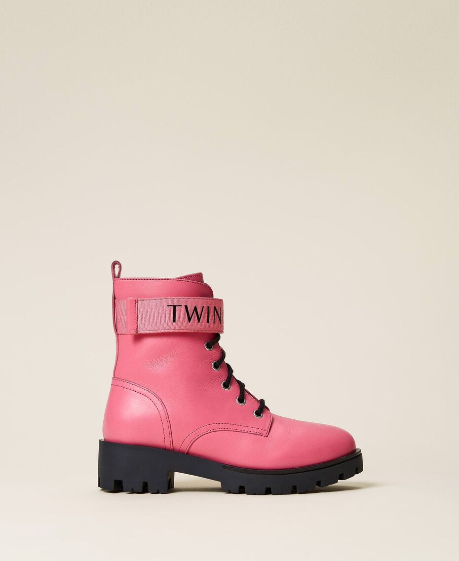 Colourful leather combat boots with logo "Sunrise" Pink Child 222GCJ060-01