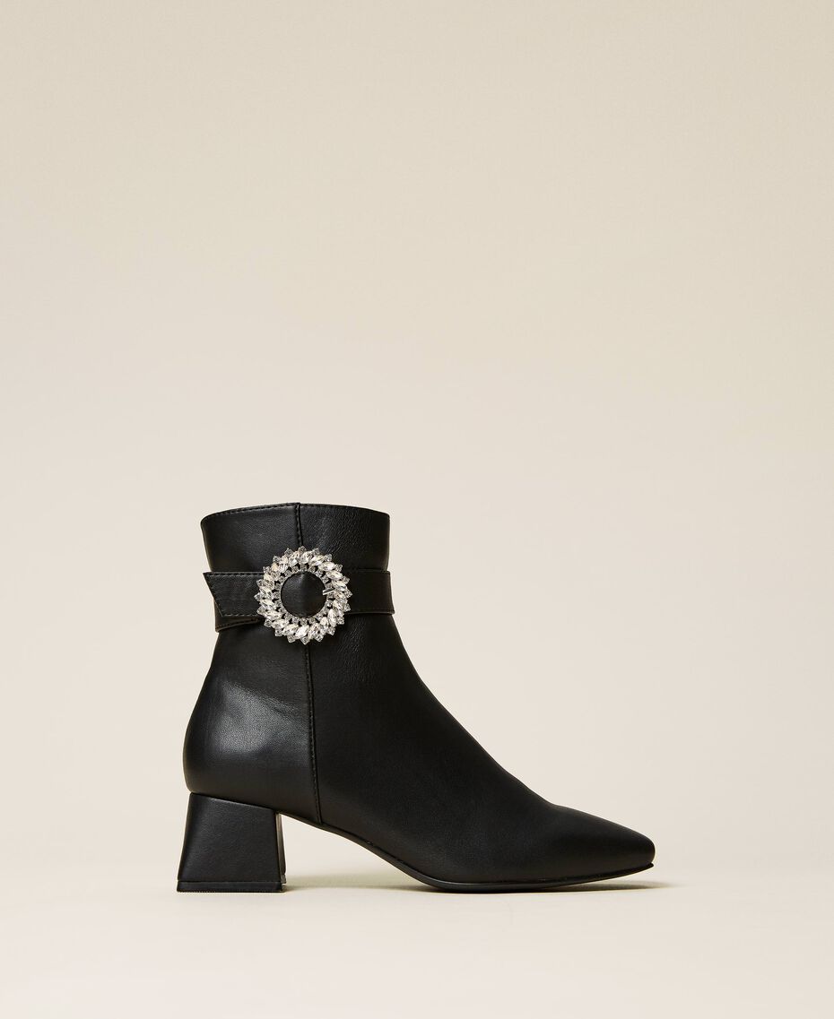 Ankle boots with strap and jewel buckle Black Woman 222ACP252-02
