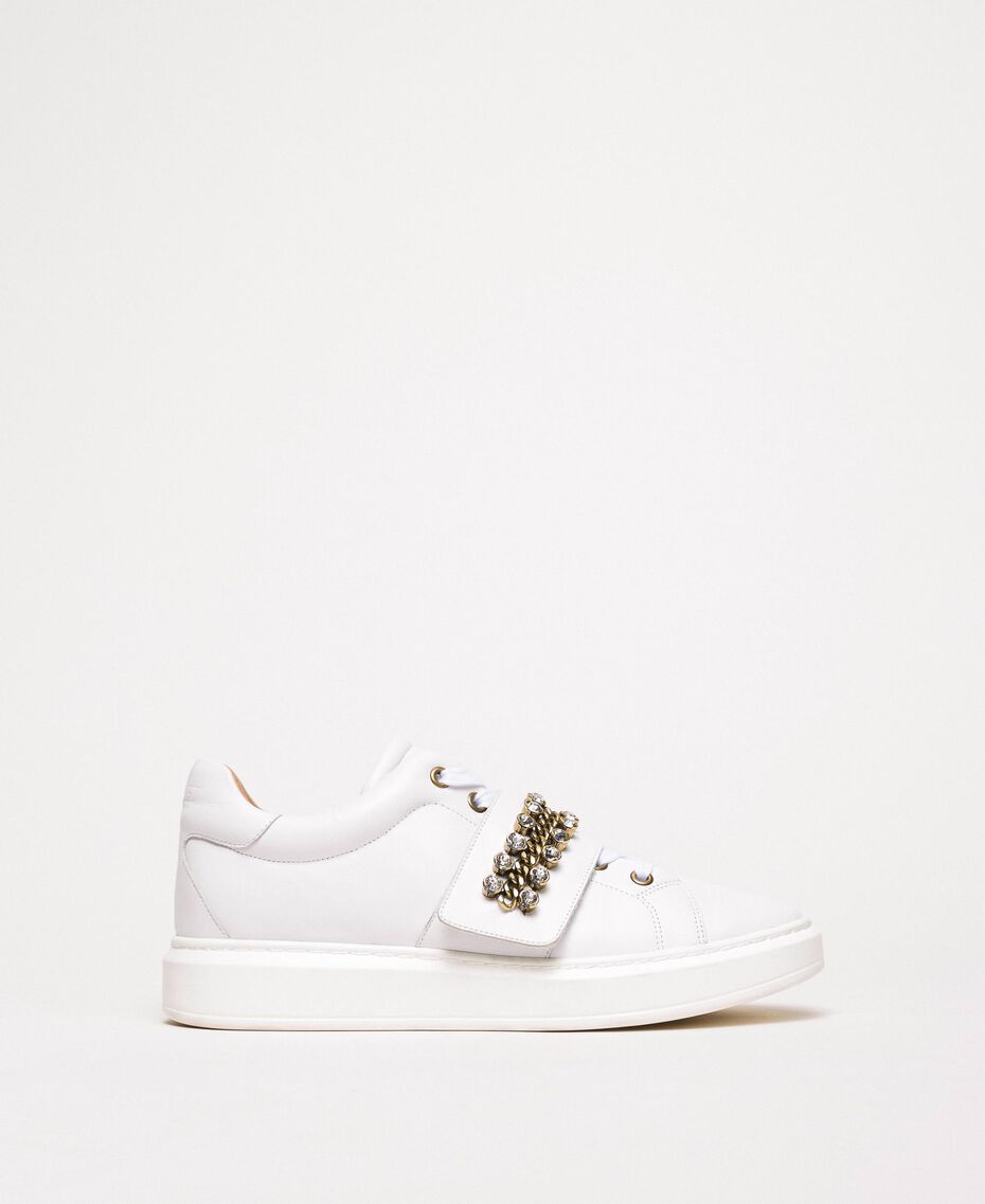 Leather trainers with bezels White Woman 201TCP094-01