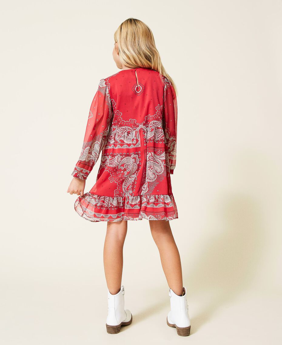 Creponne dress with bandanna print "Fire Red” Bandanna Print Child 221GJ2T50-03