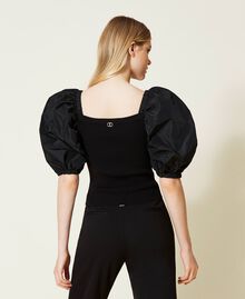 Cropped top with balloon sleeves Black Woman 222TP3511-04