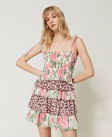 Georgette miniskirt with lurex Two-tone Pink Leopard Print / Little Star White Rose Woman 231LB2DFF-02