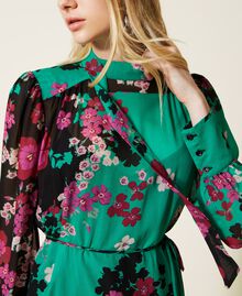 Short creponne floral dress "Peppermint" Green / Black Autumn Flowers Print Woman 222TP2690-06