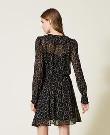 Short dress with floral logo print Flower / Black Oval T Design Woman 222TT2533-04