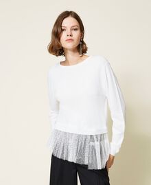 Wool blend jumper with tulle flounces White Snow Woman 212TT3172-01