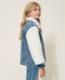 Giacca in jeans e faux fur Bicolor Denim Blu Chiaro /Off White Bambina 222GJ241K-03