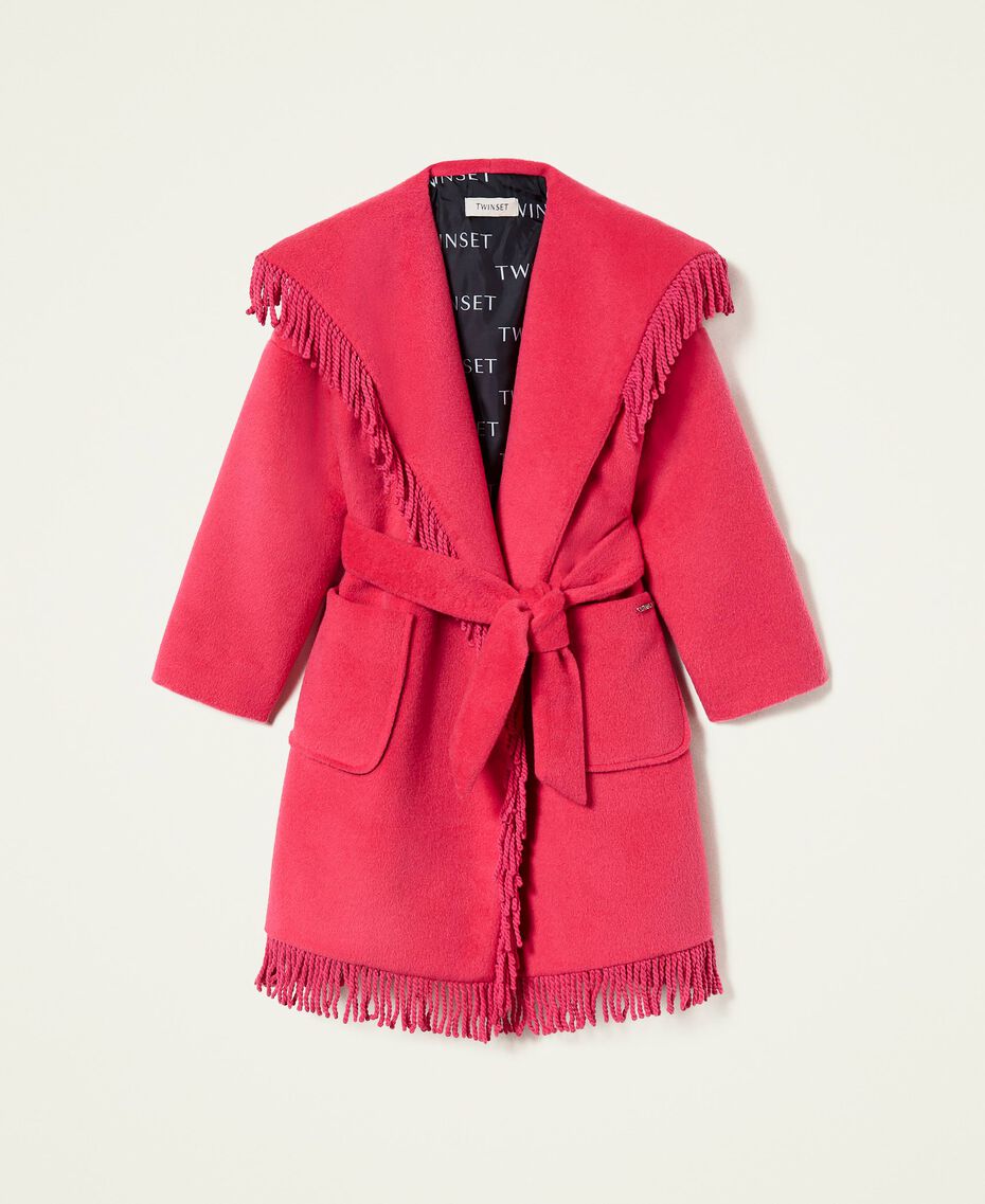 Velour wool cloth coat with fringes Silk Fuchsia Child 222GJ2252-0S