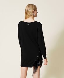 Short wool blend dress with fringes Black Woman 222TT3120-04