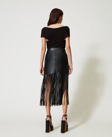 Leather-like miniskirt with fringes Black Woman 231AP2461-04
