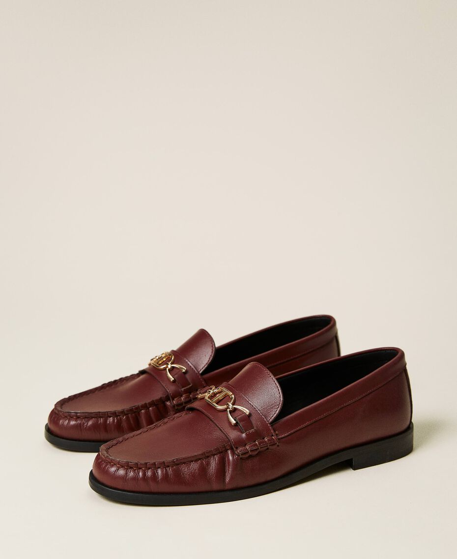 Leather loafers with logo clasp Grape Woman 222TCP012-02
