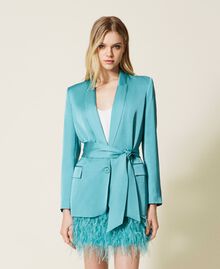 Satin jacket with belt "Bristol” Blue Woman 222TP2604-01