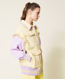 Houndstooth jacket with removable sleeves "Pastel Lilac" / Vivid Yellow Houndstooth Woman 221AT2270-03