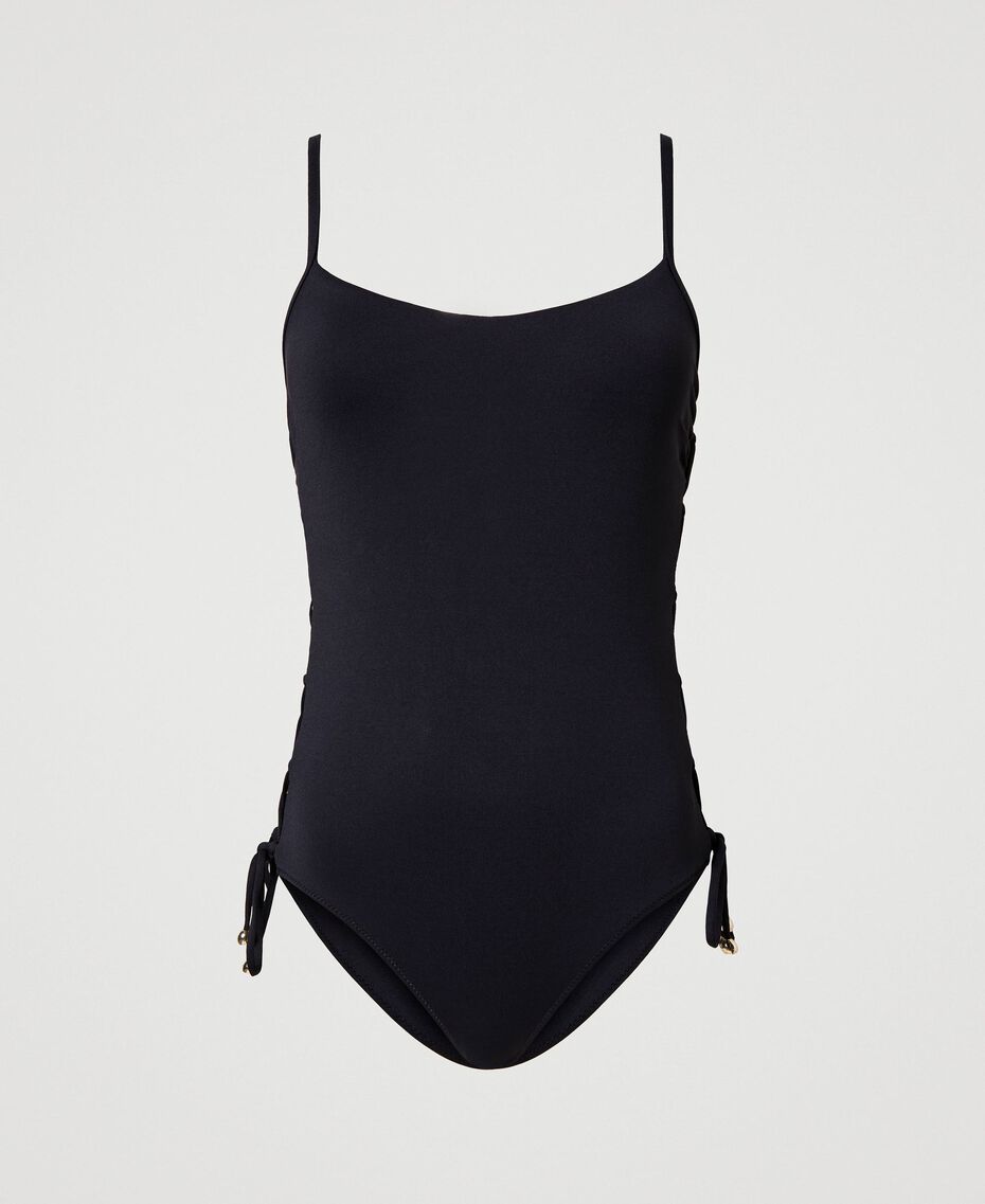One-piece swimsuit with tie-up laces Black Woman 231LBMH00-0S