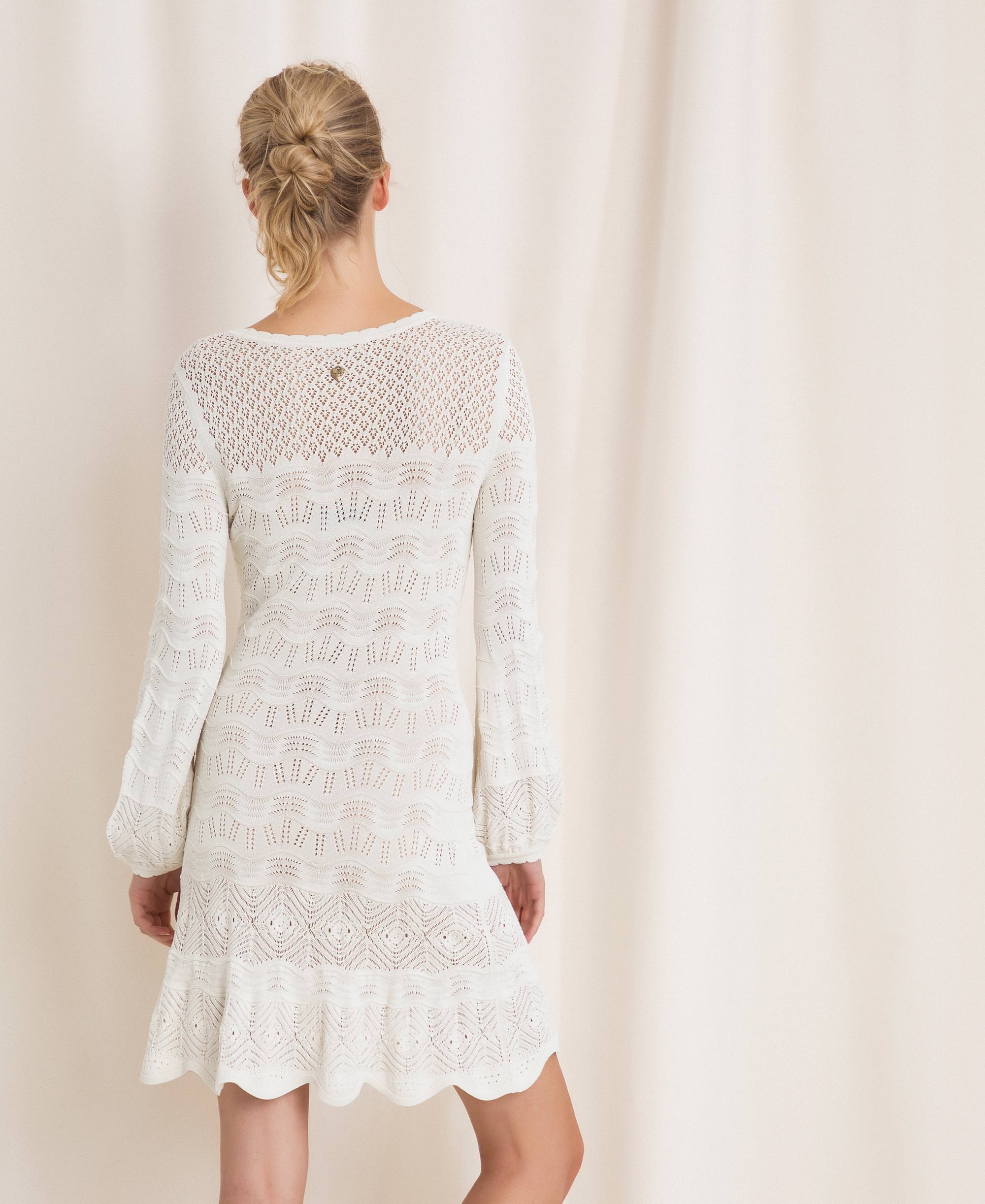 Lace effect knit dress Woman, White 