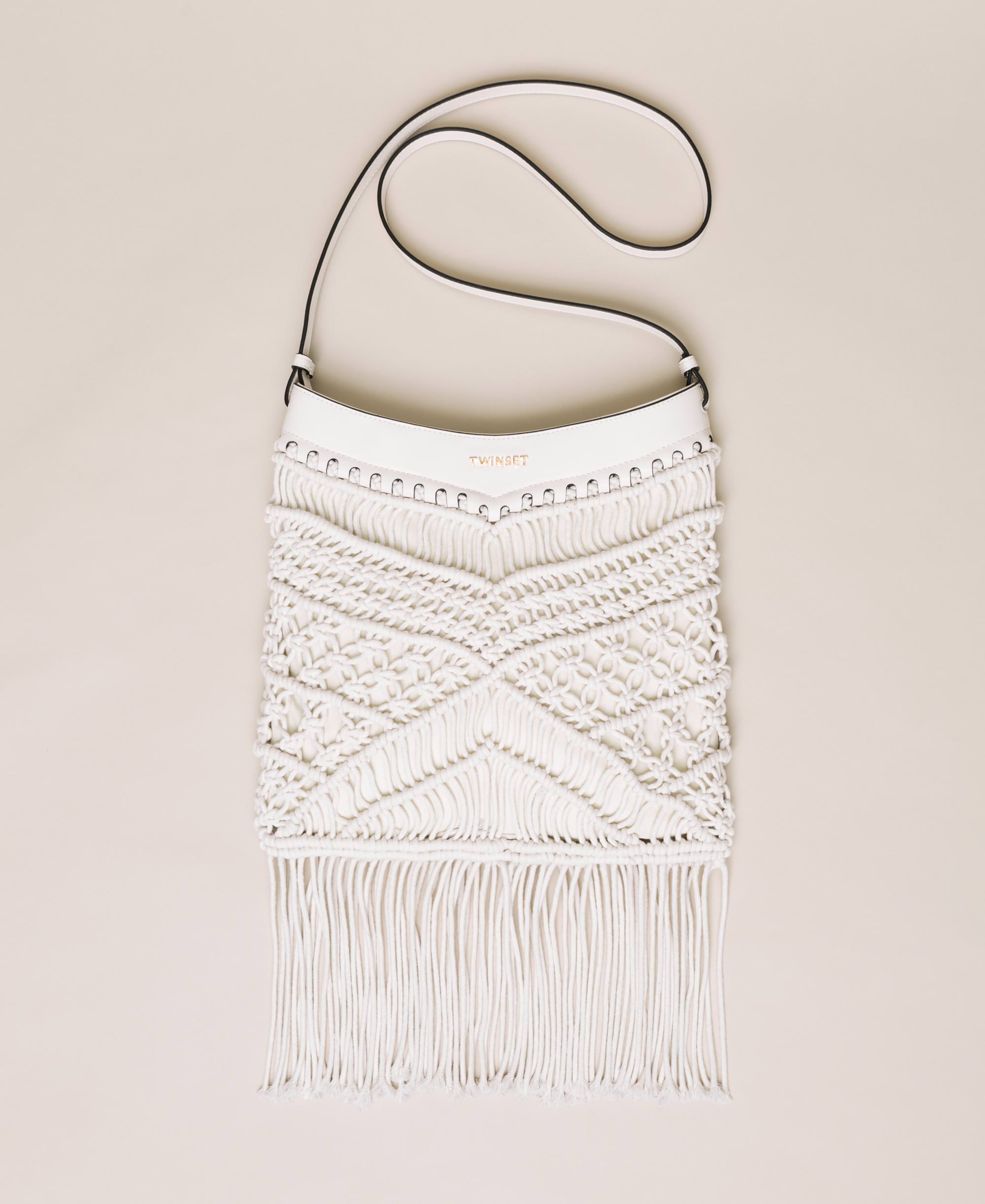 Crochet shoulder bag with fringes Woman, White TWINSET Milano