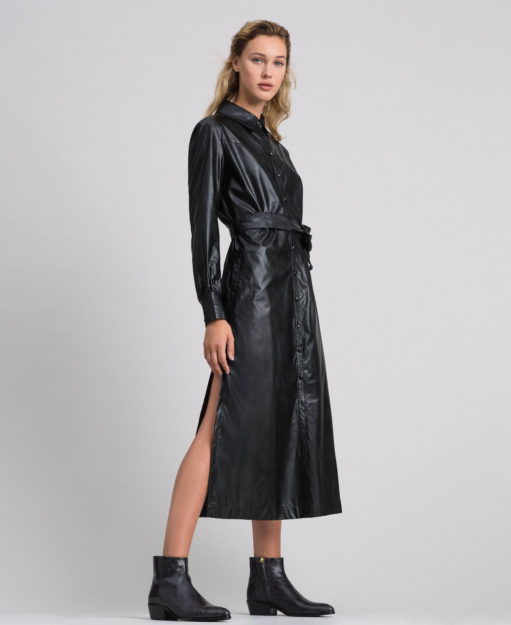 black leather long dress